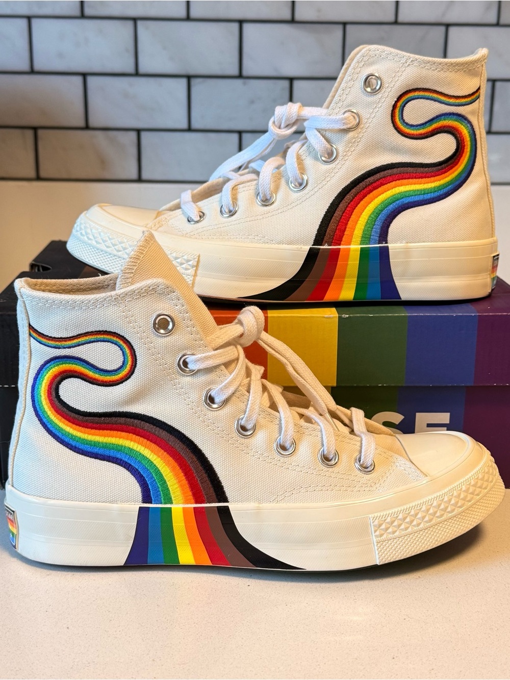 Converse Chuck 70 Cream High-Top Sneakers with Pride Wave Accent
